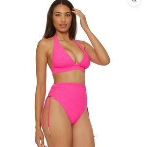 Trina Turk Shirred High-Waist Swim Bottom Hot Pink  Size 10 NWT